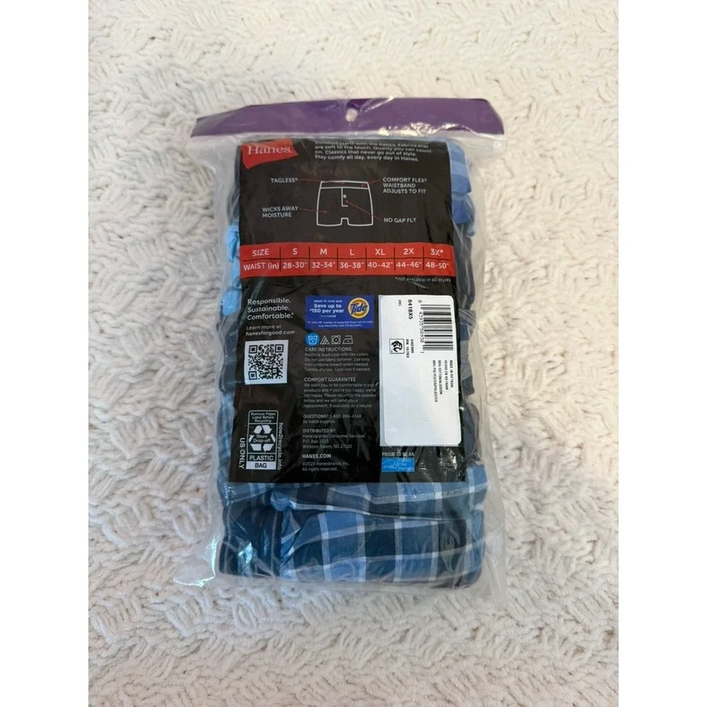 Hanes Mens 5 Pack Tagless Boxers 2XL Blue Plaid Comfort Flex Waistband
